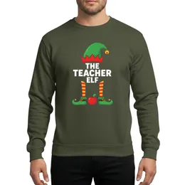 Teachers' Whimsical Christmas 'THE TEACHER ELF' Text Green Hat Red Gold Striped Legs Apple Sweatshirt