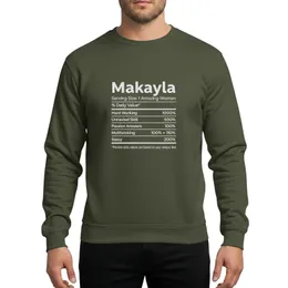 Women's Personalized Makayla Humorous Nutrition Facts Label Parody Light Grey Text on Vibrant Green Sweatshirt
