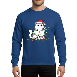 Cat Lovers' Whimsical White Cat in Red Santa Hat with Vivid Rainbow Christmas Lights Artwork Sweatshirt