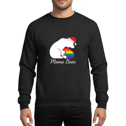 Moms' White Mama Bear Rainbow Horizontal Striped Cub Christmas Santa Hat Design Sweatshirt