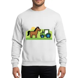 Kids' Whimsical Brown Horse Green Tractor Farm Scene Soft Yellow Sun Blue Sky Applique Style Sweatshirt