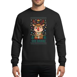 Christmas Lovers' Cute Brown Reindeer Tangled Multi-Color Christmas Lights Teal 'OH DEER!' Ugly Sweater Art Sweatshirt