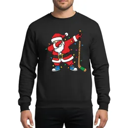 Hockey Fans & Christmas Enthusiasts Dabbing Santa Claus Hockey Player Festive Lights Red Green Orange Blue Art Sweatshirt