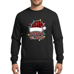 Grandpa's Festive Red Black Buffalo Plaid Santa Hat Poppy Claus Christmas Lights Art Sweatshirt
