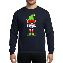 Holiday Party-Goers' Humorous Swol Elf Graphic: Lime Green Hat, Red Striped Socks, Gold Bells & Yellow Bows Sweatshirt