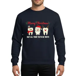Dentistry Lovers' Whimsical Christmas Snowman Santa Reindeer Tooth Graphic Red Green Holly Text Sweatshirt