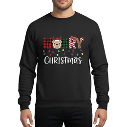 Holiday Dog Lovers' Merry Christmas Bulldog Red Buffalo Plaid Candy Cane Leopard Lights Sweatshirt