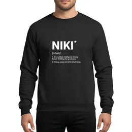 Women's Minimalist Bold White Niki Name Dictionary Definition with Star Accent on Green Sweatshirt