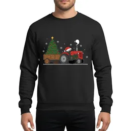 Christmas Enthusiasts' Vibrant Red Tractor Holiday Tree Rustic Art with Santa Hat, Gold Star & Snowflakes Sweatshirt