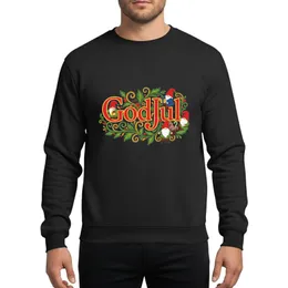 Norwegian Christmas Lovers' Whimsical God Jul Gnomes Red Gold Green Folk Art Filigree Script Sweatshirt