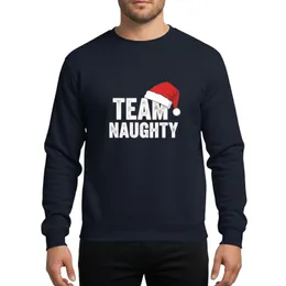 Couples' Festive Stacked 'TEAM NAUGHTY' Bold Distressed White Text & Classic Red Santa Hat Sweatshirt