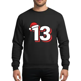 Thirteen-Year-Olds' Festive Bold Blocky 13, Bright White Distressed, Red Offset Shadow, Santa Hat Sweatshirt