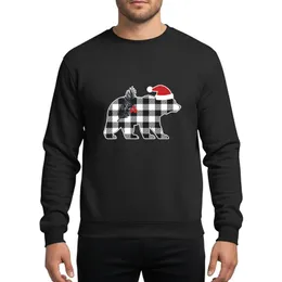 Holiday Lovers' Black White Buffalo Plaid Bear Red Santa Hat Green Evergreen Berry Rustic Design Sweatshirt