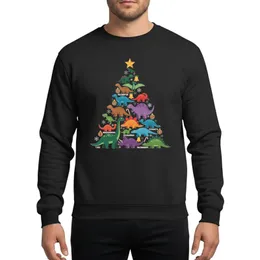 Men's Paleontologist Whimsical Dinosaur Tree Flat Art Gold Star Red Green Festive Ornaments Sweatshirt