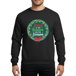 Festive Celebrants' Red Jesus Script, Green Holly Wreath & White Thorn Branches Design Sweatshirt