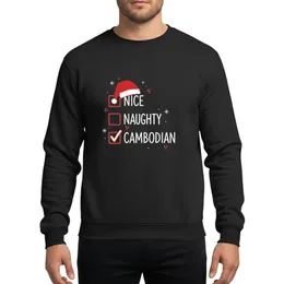 Cambodian Heritage Whimsical Hand-Drawn Christmas Checklist Red White 'NICE NAUGHTY CAMBODIAN' Text Santa Hat Sweatshirt