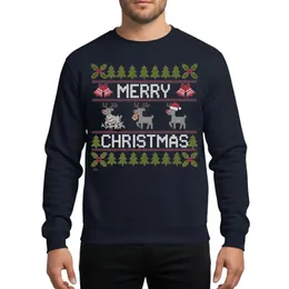 Retro Christmas Enthusiasts' Pixel Art Knit-Style Playful Reindeer MERRY CHRISTMAS Holly Pine Olive Green Red Pattern Sweatshirt