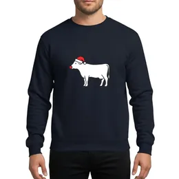 Farm Animal Lovers' Minimalist White Cow Silhouette Red Santa Hat Christmas Graphic Sweatshirt