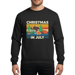Christmas in July Lovers' Retro Santa Camping Scene with Hawaiian Shirt, Teal Camper, Fire, Yellow Orange Sky Sweatshirt