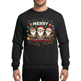 Family Christmas Fun' Whimsical Cartoon Coati Design with Santa Hats, MERRY CHRISTMAS Text & Festive Accents Sweatshirt