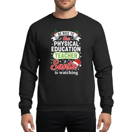 Educators' Whimsical Christmas Red Santa Hat Holly Green PE Teacher Bubble Outline Typographic Sweatshirt