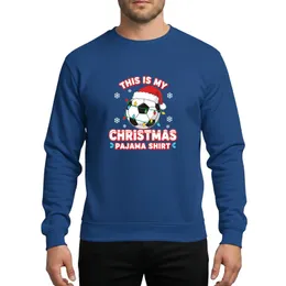 Christmas Soccer Fans' Festive Soccer Ball Santa Hat Christmas Lights White Red Typography 'THIS IS MY CHRISTMAS PAJAMA SHIRT' Snowflakes Sweatshirt