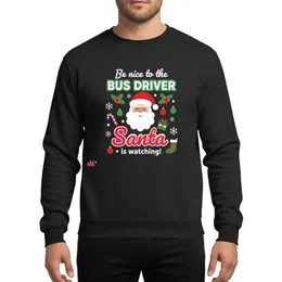 Bus Driver's Be Nice Santa Is Watching Red Green White Festive Holly Design Sweatshirt