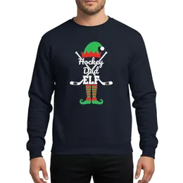 Hockey Dads & Fans' Bright Green Red Christmas Elf 'Hockey Dad ELF' Text with Puck Hat & Crossed Sticks Sweatshirt