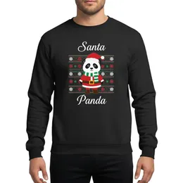 Christmas Enthusiasts' Whimsical Cartoon Santa Panda Red Green White Snowflake Ugly Sweater Panel Sweatshirt