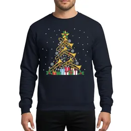 Trombone Players' Golden Brass Trombone Christmas Tree Holly Berries Snowflakes Gift Boxes Magenta Flat Graphic Sweatshirt