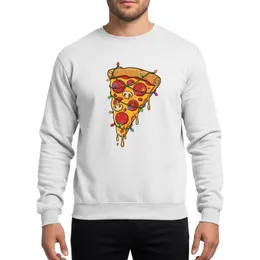 Christmas Pizza Lovers' Vibrant Cartoon Golden Crust Orange Cheese Pizza Slice Festive Multi-Color Lights Sweatshirt