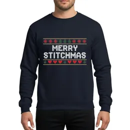 Crafters' Chunky White 'MERRY STITCHMAS' Cross-Stitch Text, Golden Red Snowflake Green Tree Heart Star Borders Sweatshirt