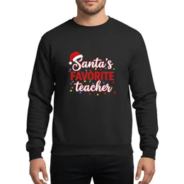 Teachers' Festive Red Script "Santa's FAVORITE Teacher" with Whimsical Santa Hat & Vibrant Christmas Lights Typographic Art Sweatshirt
