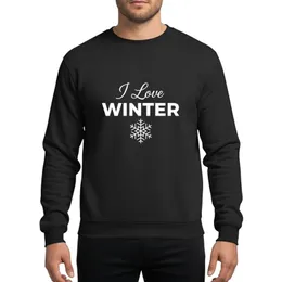 Winter Enthusiast's White Script & Bold Type 'I Love WINTER' with Detailed Geometric Snowflake Sweatshirt