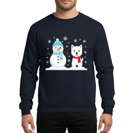 Westie Lovers' Whimsical White Westie Dog Blue Beanie Snowman Red Scarf Snowfall Art Sweatshirt
