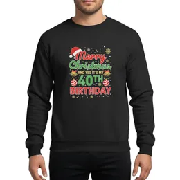 40th Birthday Celebrant Vintage Red Green Gold Christmas Script Text Jingle Bells Snowflakes Sweatshirt