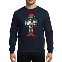 Assistant Principals' Whimsical Red Green Elf Hat Striped Legs White Stacked Text Festive Christmas Design Sweatshirt