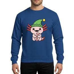 Axolotl Lovers' Whimsical Pink Axolotl Green Elf Hat Red Candy Cane Christmas Cartoon Sweatshirt
