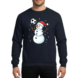 Youth & Adult Soccer Fans' Playful Winter Snowman Goalie Red Santa Hat Soccer Ball Cartoon Sweatshirt
