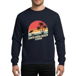 Vintage Beach Lovers' Distressed Faded Red Sunset Orange Blue-Green Stripe Black Palm Trees Santa Rosa Beach Florida Text Sweatshirt