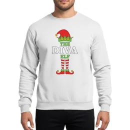 Holiday Family Festive Red Green Elf Hat, Bold White DIVA Text, Striped Elf Legs Sweatshirt