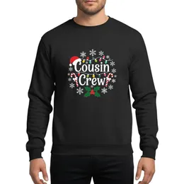 Holiday Family's Festive 'Cousin Crew' White Text, Santa Hat, Multicolored Lights, Snowflakes, Candy Canes, Holly Sweatshirt