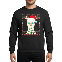 Festive Holiday Lovers' Santa Llama Tangled Multi-Color Christmas Lights Red Green Black Ugly Sweater Art Sweatshirt