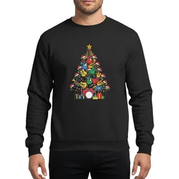 Guitarist & Music Lover's Festive Instrument Tree with Santa Hats, Bright Lights, Gold Star, and Gift Boxes Art Sweatshirt