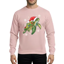 Holiday Lovers' Watercolor Sea Turtle Red Santa Hat Colorful Christmas Lights Snowflakes Sweatshirt