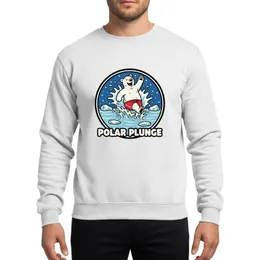 Polar Plunge Enthusiasts Cheerful Cartoon Polar Bear in Red Trunks Arctic Splash Vintage Screen-Print Emblem Sweatshirt
