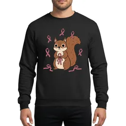 Kindness Advocates' Hand-Drawn Brown Squirrel Holding Vibrant Pink Ribbon Cascade Artwork Sweatshirt