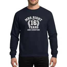 Wife's White Black Outlined Varsity Collegiate 'Mrs Right 16 Years And Counting' Emblem with Rings Sweatshirt