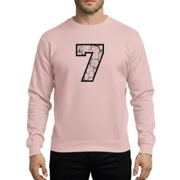 Athletic Style Enthusiasts' White Number Seven Worn Vintage Black Texture Bold Outline Retro Aesthetic Sweatshirt