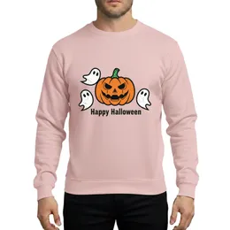 Halloween Gamers' Rustic Orange Jack-o'-Lantern, Green Stem, Playful White Ghosts, Distressed Black 'Happy Halloween' Flat Art Sweatshirt